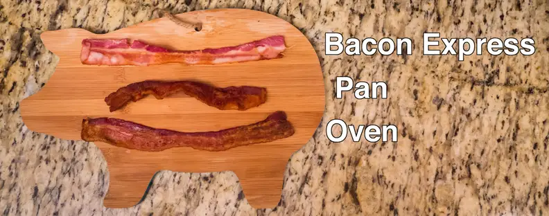 Three different cooking methods, three different results. From top to bottom we have the Bacon Express, then a cast iron pan, then a 400° oven.