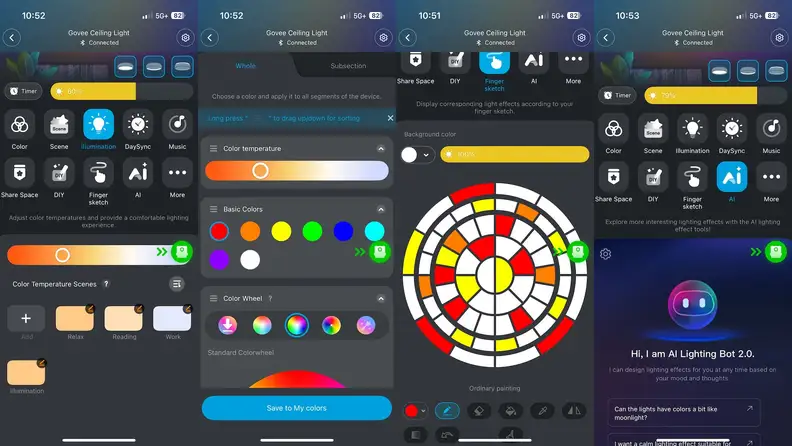 App view of Govee Sky Ceiling Light showing various controls.