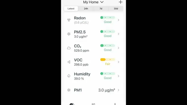 A screenshot of the View Plus data read out showing the VOC level turned yellow/fair.