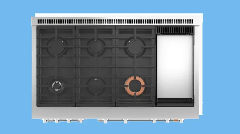 An aerial image of the rangetop of the GE Cafe C2Y486P3TD1.