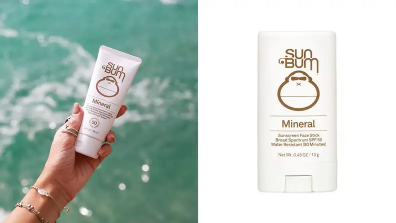 Two images of sunscreen bottles.