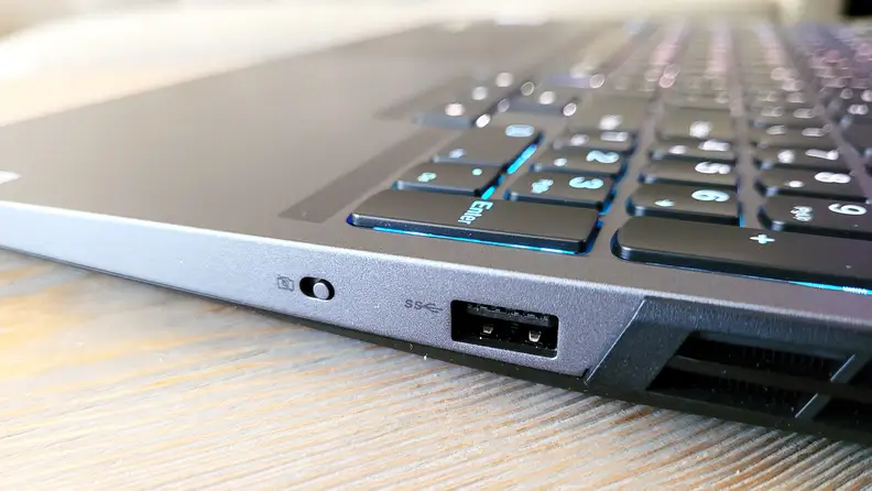 Close up view of the side ports on a laptop