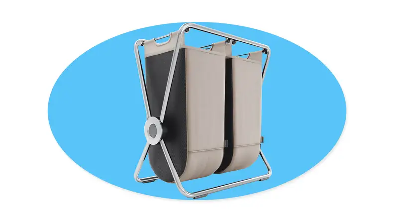 Simplehuman hamper on a blue background