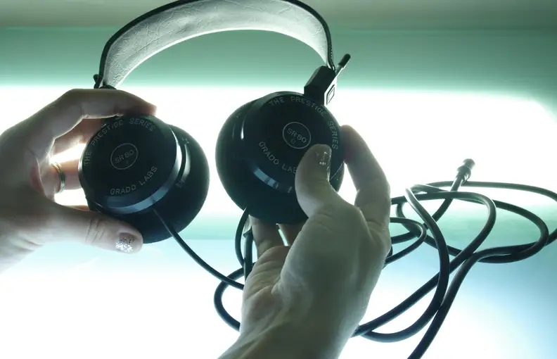 The Grado S80e open-backed headphones are sizable over-ears.