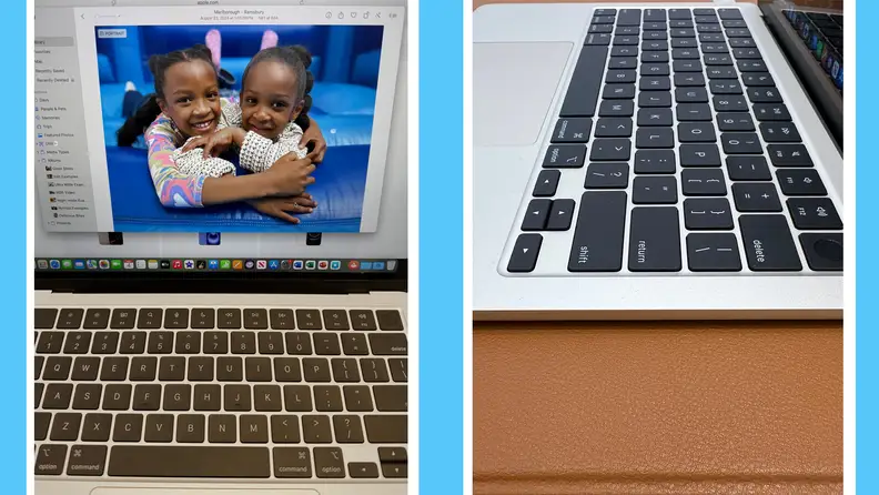 Side by side images of the MacBook Air 13 M4 screen and keyboard