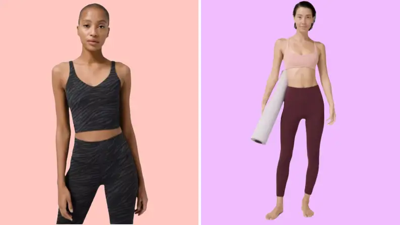 Collage of two women wearing Lululemon workout sets.