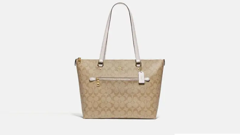 Beige tote on gray background