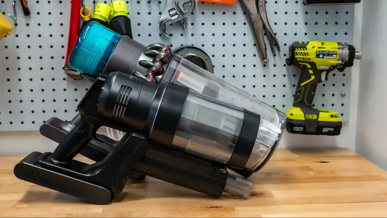 The Samsung Bespoke Jet AI in front of the Dyson Gen5outsize.