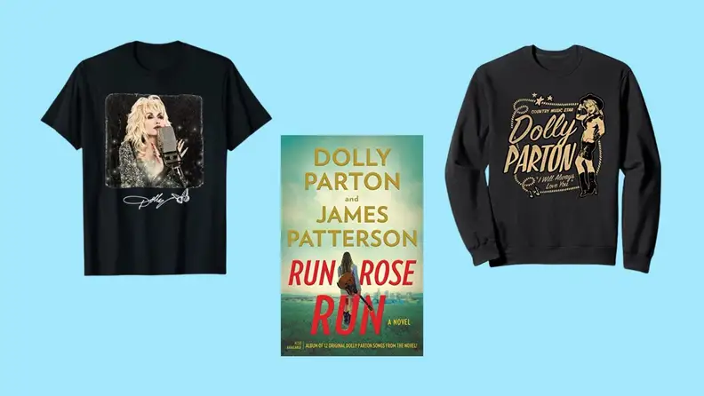 dolly parton tshirt, longsleeve, and book cover