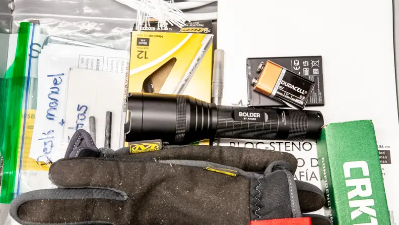 An Anker flashlight in storage.