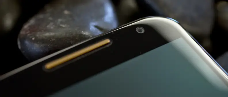 The earpiece and front-facing camera of the Motorola Moto X (2014 edition)
