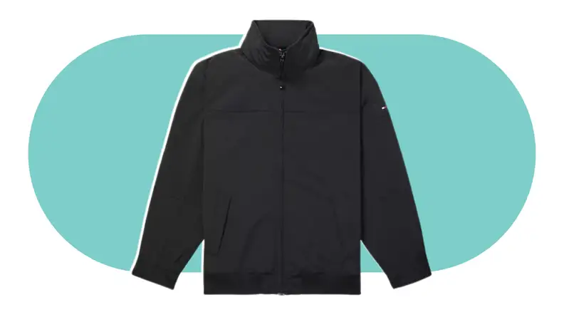 Tommy Hilfiger adaptive jacket on a colorful background