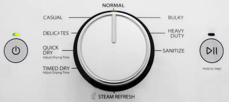 The Whirlpool Duet WED87HEDW's cycle list covers all the basics, with a few specialty options like Sanitize thrown in for good measure.