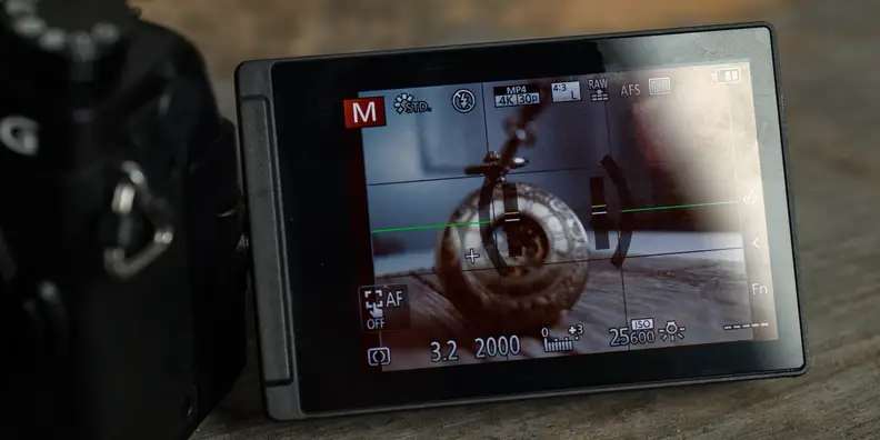 A photo of the Panasonic Lumix G7's articulating LCD.