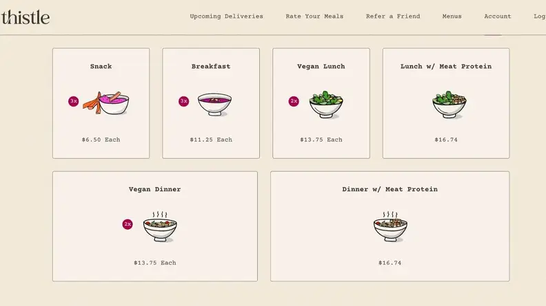 Screenshot of Thistle's meal selection interface.