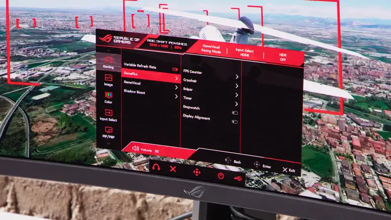Up close view of the Asus ROG Swift PG49WCD screen.