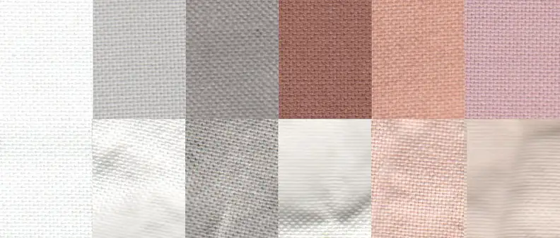Before and after test stain results using the Normal cycle. From left to right: control, sweat, dirt, blood, cocoa, and red wine.