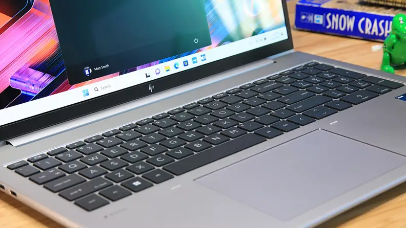Close-up of the laptop's keyboard and bottom screen.