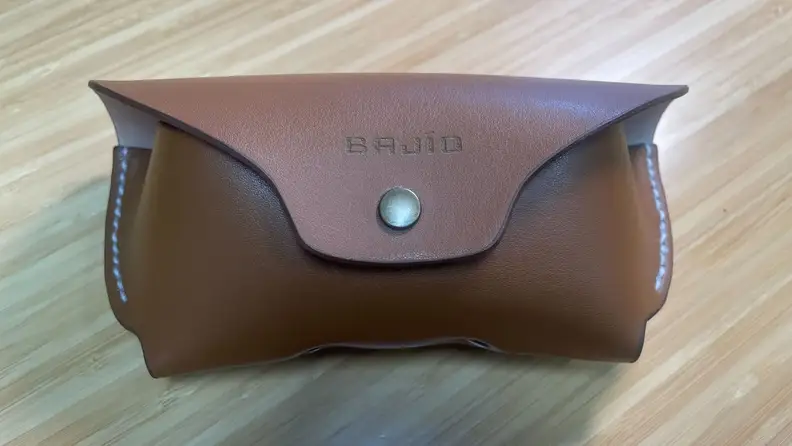 A Bajio-branded sunglasses case made of cactus leather.
