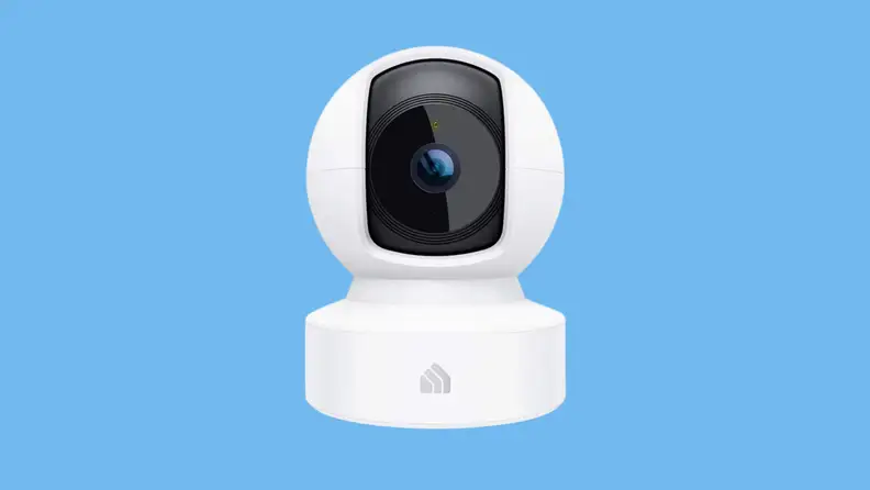 The Kasa Pan Tilt Cam on a blue background