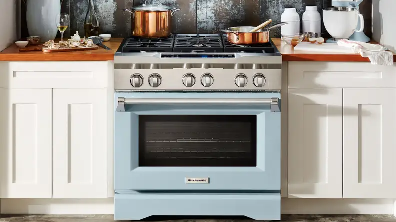KitchenAid KDRS467VMB range is a knockout in Misty Blue, and loaded with commercial-style features