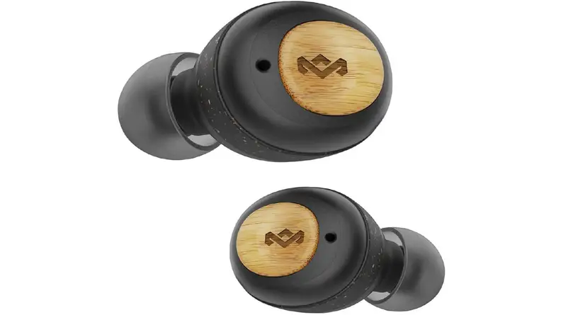 A pair of House of Marley Champion earbuds on a white background.