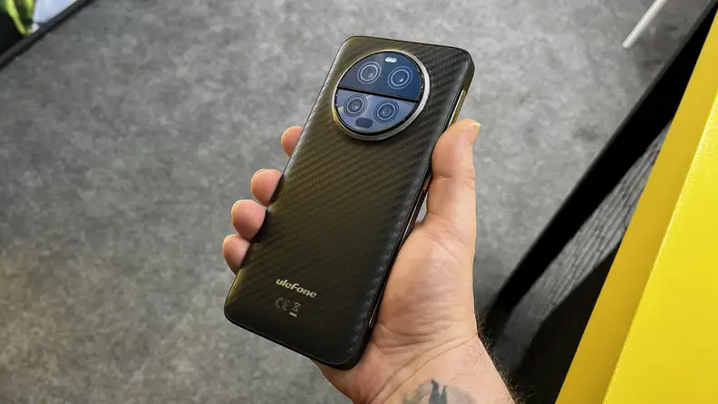 A hand holding the Ulefone Armor Ultra 23 at MWC 2024.