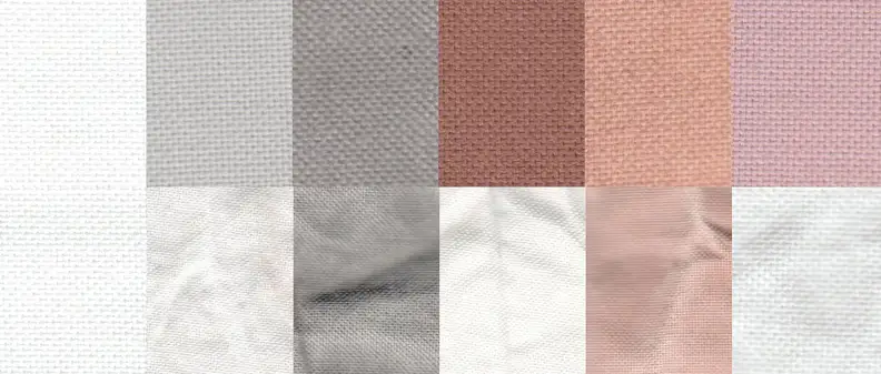 Before and after test stain results using the Normal cycle. From left to right: control, sweat, dirt, blood, cocoa, and red wine.