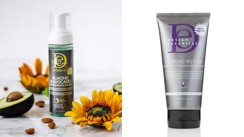 The Almond and Avocado Curl Enhancing Mousse and the Almond Butter Express Instant Moisturizing Conditioner from Design Essentials.