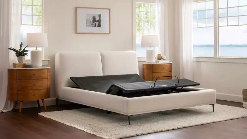 Purple smart base for mattress in bedroom