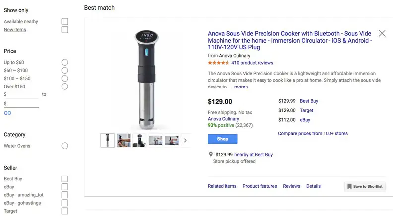 Google Comparison Shopping Tool