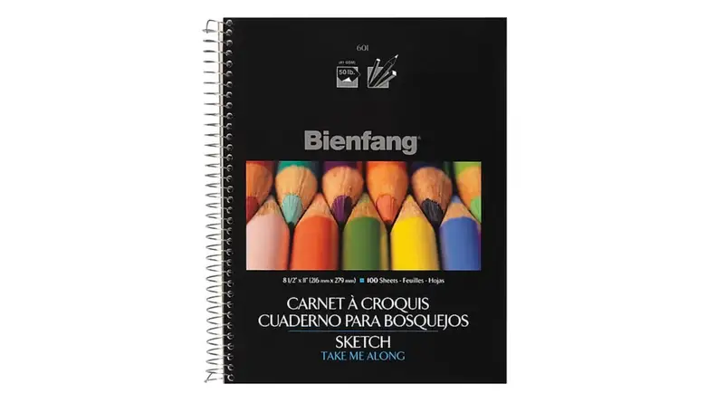 An image of a black sketchbook.