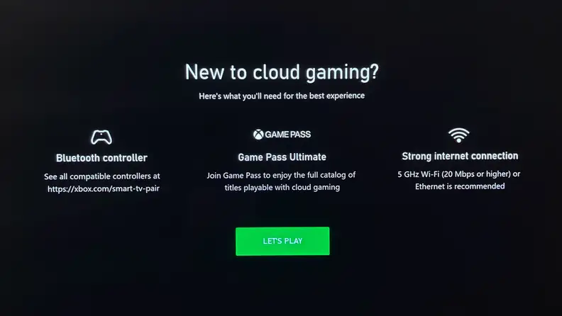 An image from Microsoft listing the prerequisites for its Xbox cloud gaming service