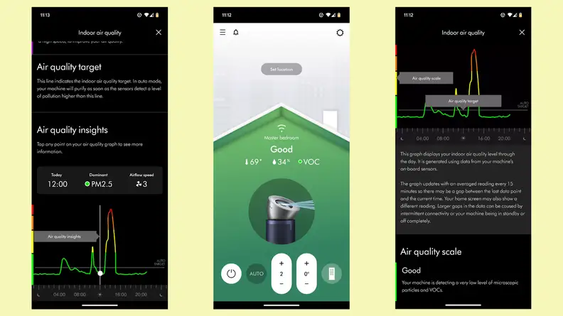 Three images from the Dyson’s app experience appear on a yellow background.