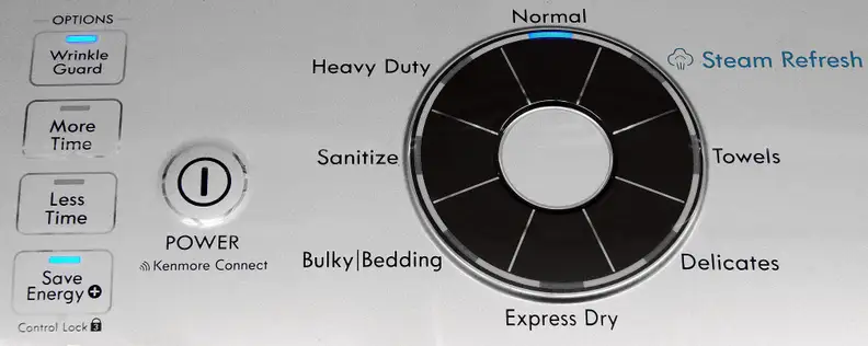 The round touch controls are easy to use and add the Kenmore Elite 61422's high-tech aesthetic.