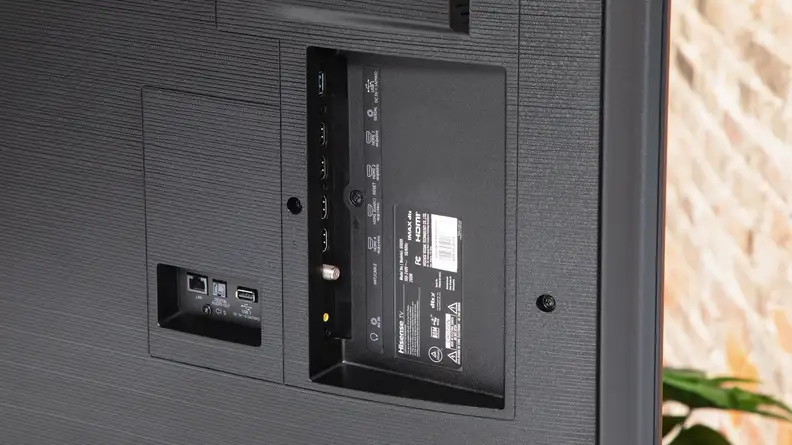 Close-up of the back of the TV and the connection ports.