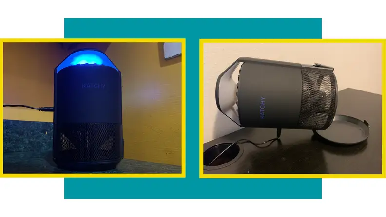 Person activating blue light on the Katchy Indoor Insect Trap