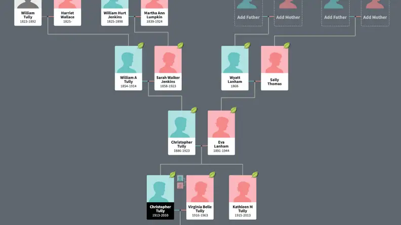 Screenshot of a family tree
