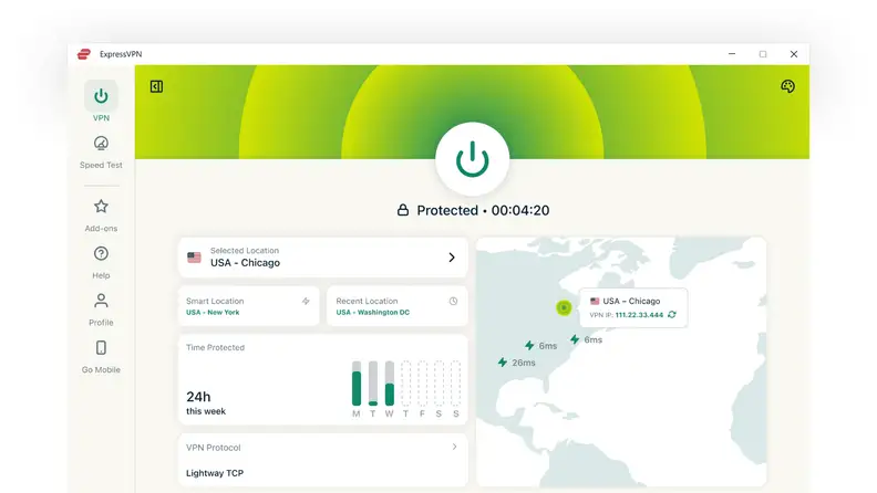 A screenshot of a VPN service