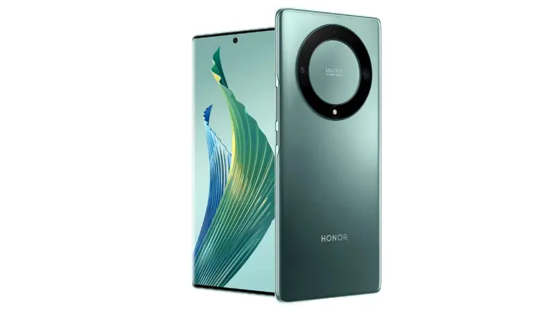 A green smartphone shown on a white background.
