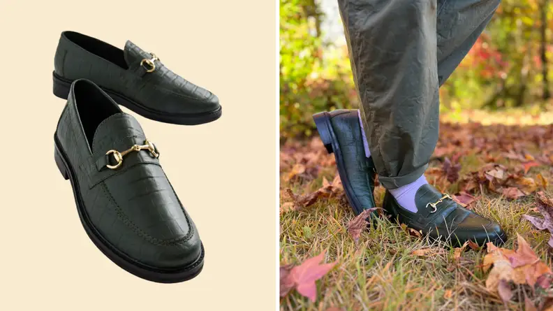 A pair of croc loafers.