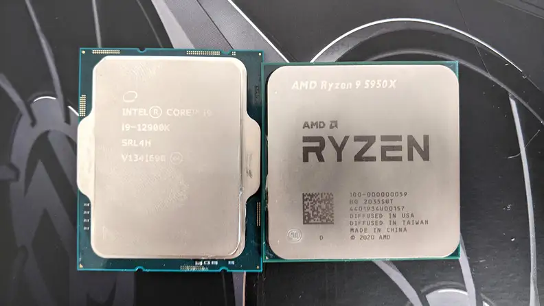 A close up of two desktop processors
