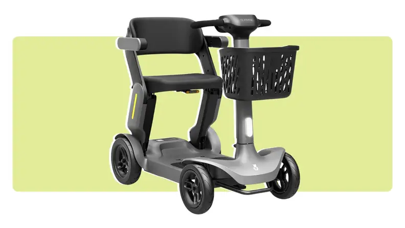 The Glashow Mobility Scooter S3 mobility scooter on a yellow and white background