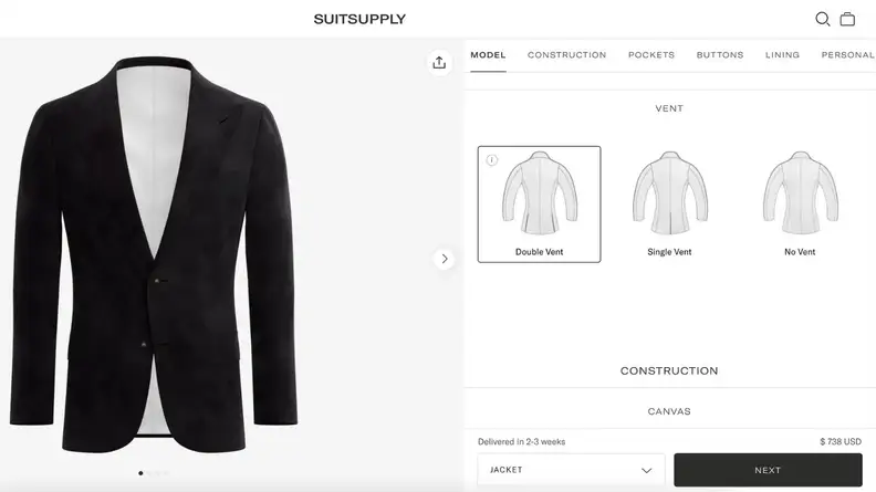 Screenshot of Suitsupply Custom Made program.