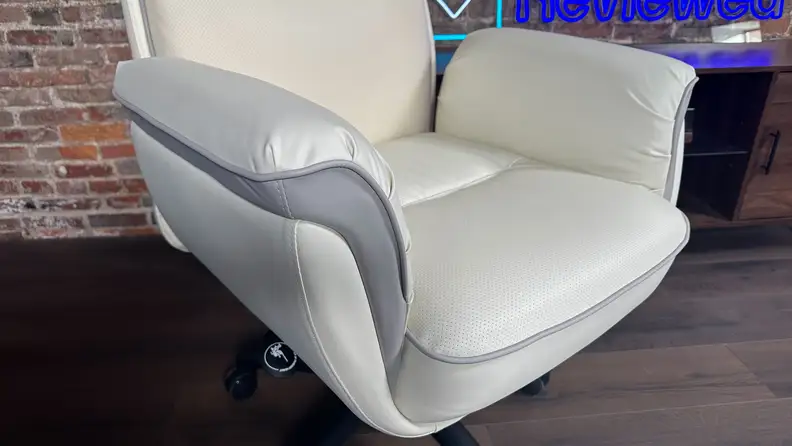 A close-up of the Eureka Royal's seat and armrests.