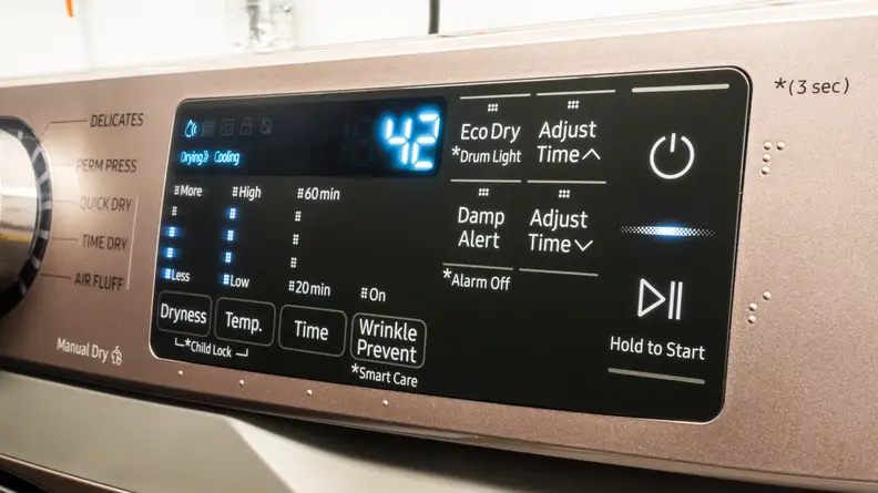 A Samsung DVE45R6100C dryer's control panel