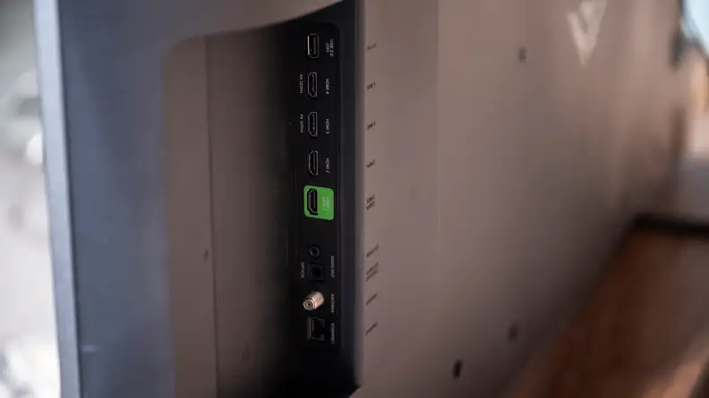 A close-up of the 2021 Vizio P-Series Quantum's connectivity inputs