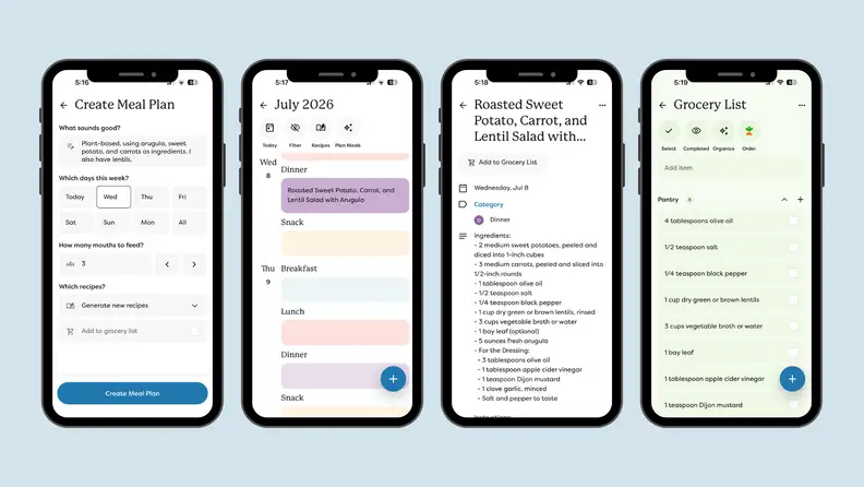 Sidekick view of Skylight Calendar 2 showing how the AI app helps you plan meals.