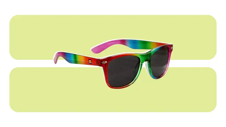 A pair of rainbow-colored sunglasses.