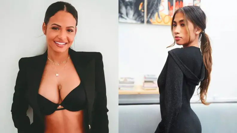 Woman modeling Savage X Fenty bra, woman modeling Savage X Fenty sweatsuit.